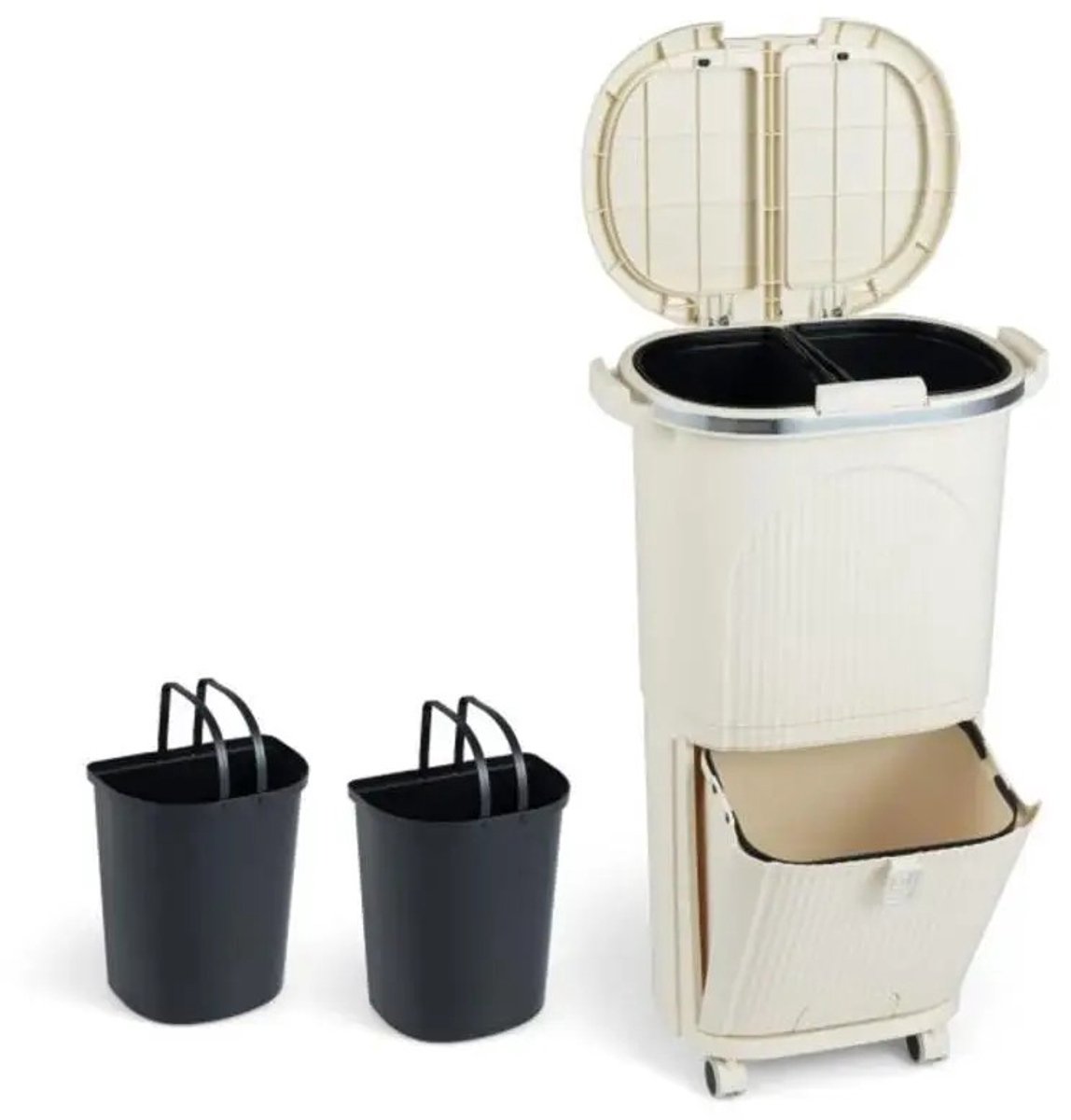 Dailygoods 38L keukenafvalbak met deksels, aparte afvalbak, 2 uitneembare emmers, beige afvalbak voor de woonkamer