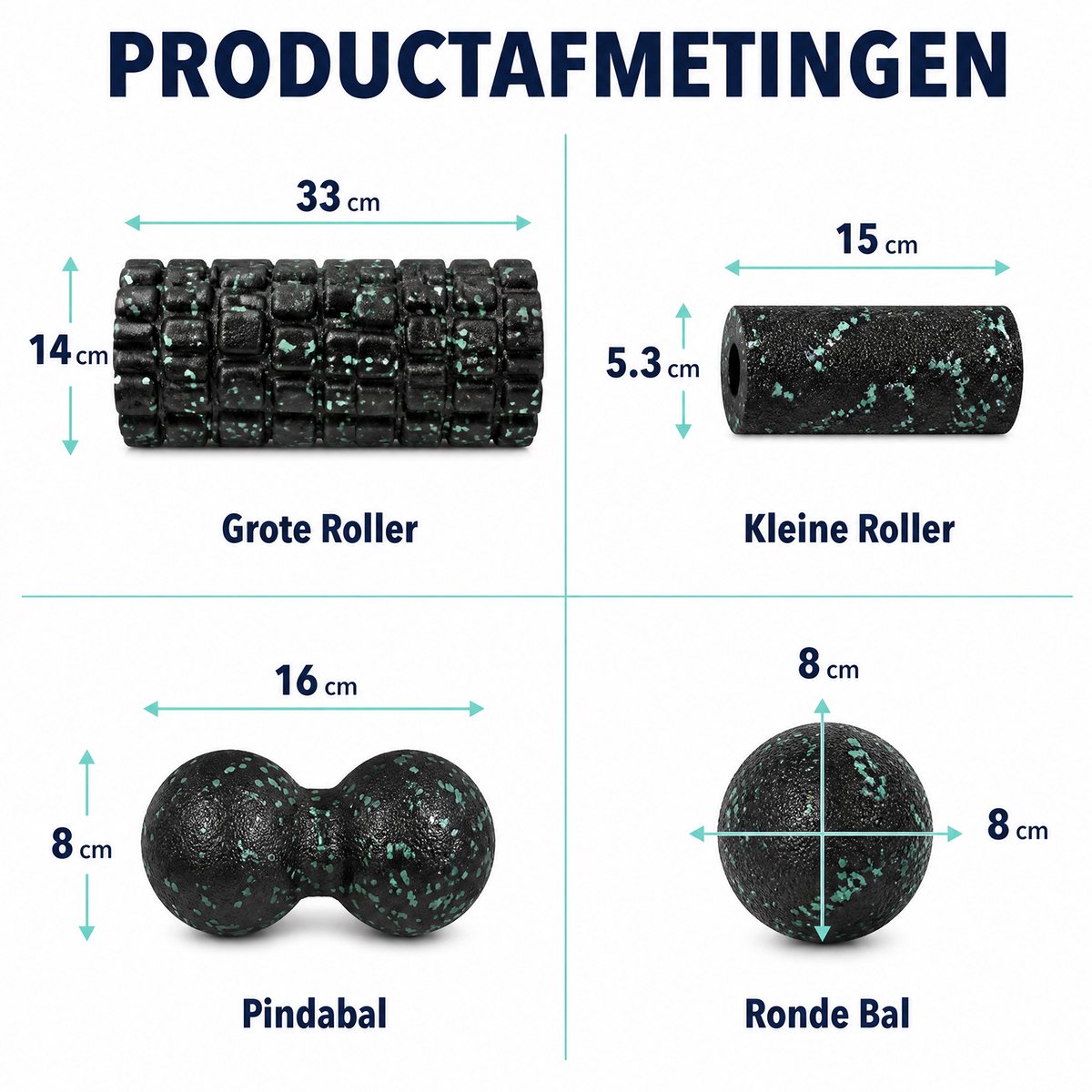 Fascia Massage Roller Set 4-delig EPP Foam Roller Peanut Massagebal Triggerpoint Massage Fitness Yoga Herstelset Zwart Groen thumbnail 6