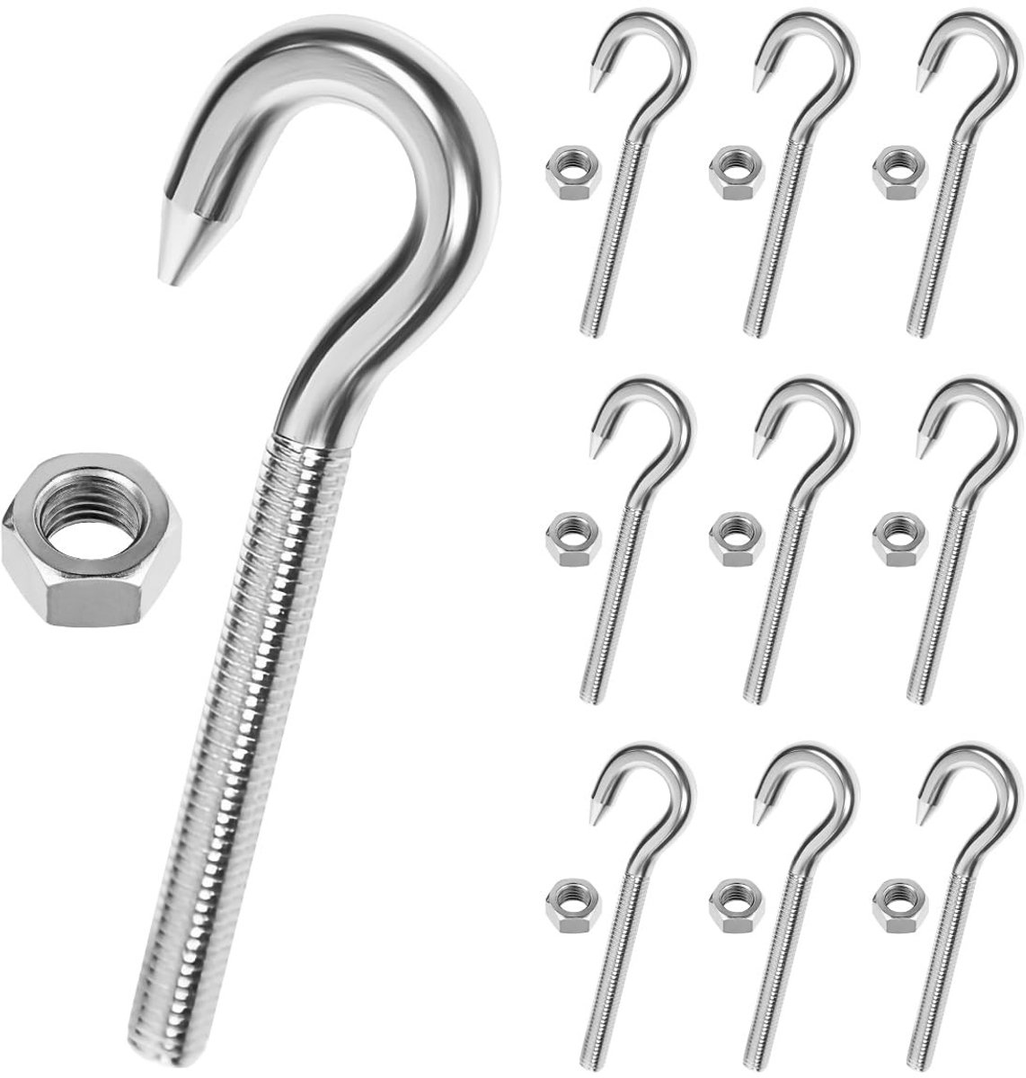 Dailygoods- Schroefhaken 10 Stuks - M6 Bouten - Roestvrij Staal - Ringhaakbouten - Duurzaam - Voor Binnen/Buiten Gebruik - Haakbouten