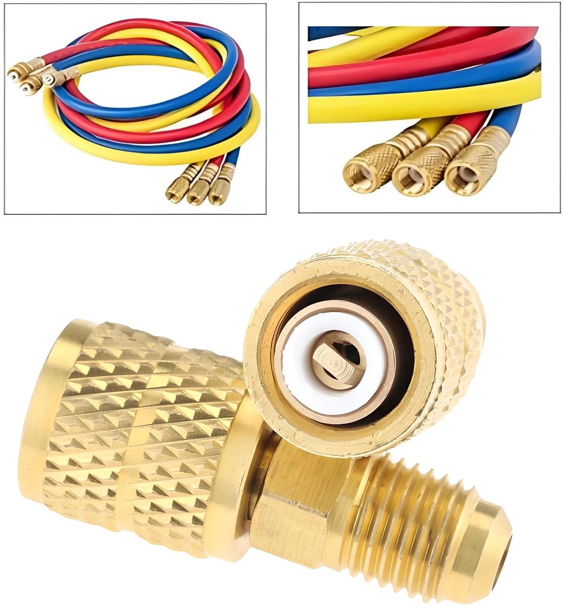 Dailygoods - R410A R32 Adapter - Hose Connector - 1/4 inch Male naar 5/16 inch Female - Ideaal voor Airconditioning - Koper - Geschikt voor vacuü...
