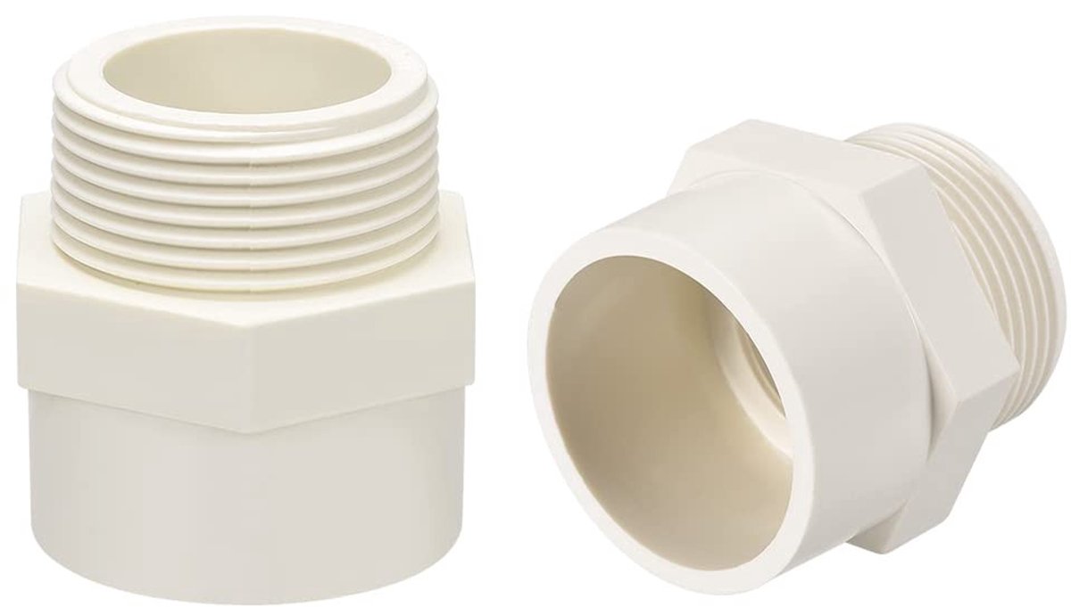 Dailygoods - 2pc. PVC pipe fitting - 50mm slip X G1-1/2 male thread - adapter - connector - geschikt voor waterleidingen.