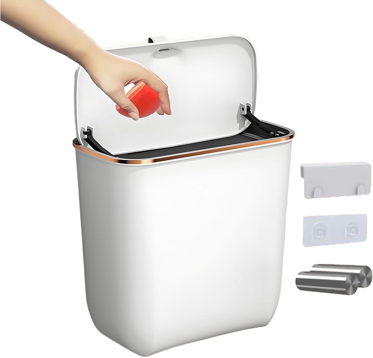 Compostbak met deksel - Keukenafvalbak Ophangbaar - Afval Scheiden - Ruimtebesparend Ontwerp - 7 liter - Wit