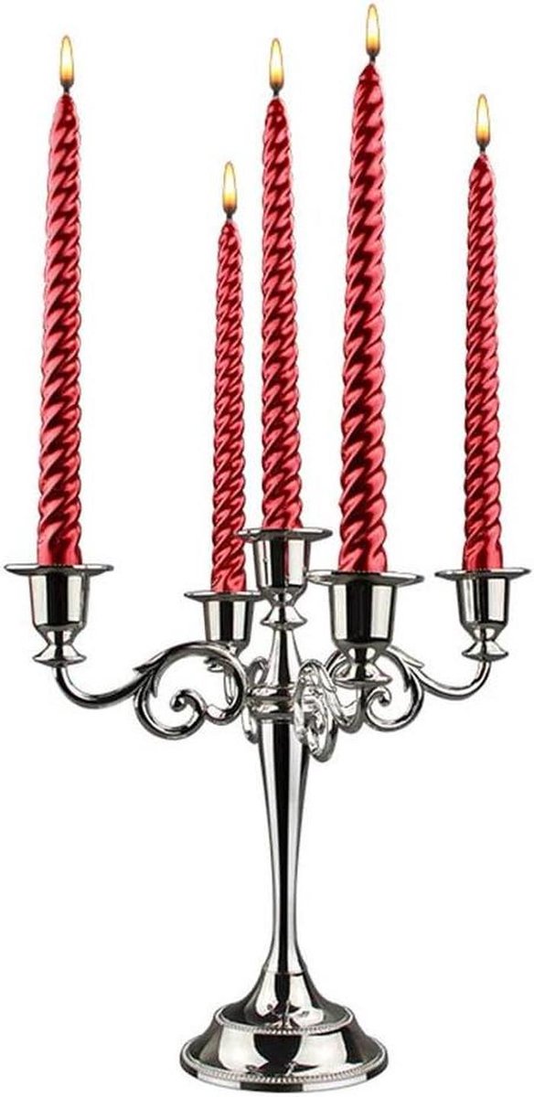 Kandelaar Set - Kaarsenhouder Tafeldecoratie - Feestelijke Gelegenheden - Roest Niet Vervaagt Niet - 27 cm hoog - Zilver