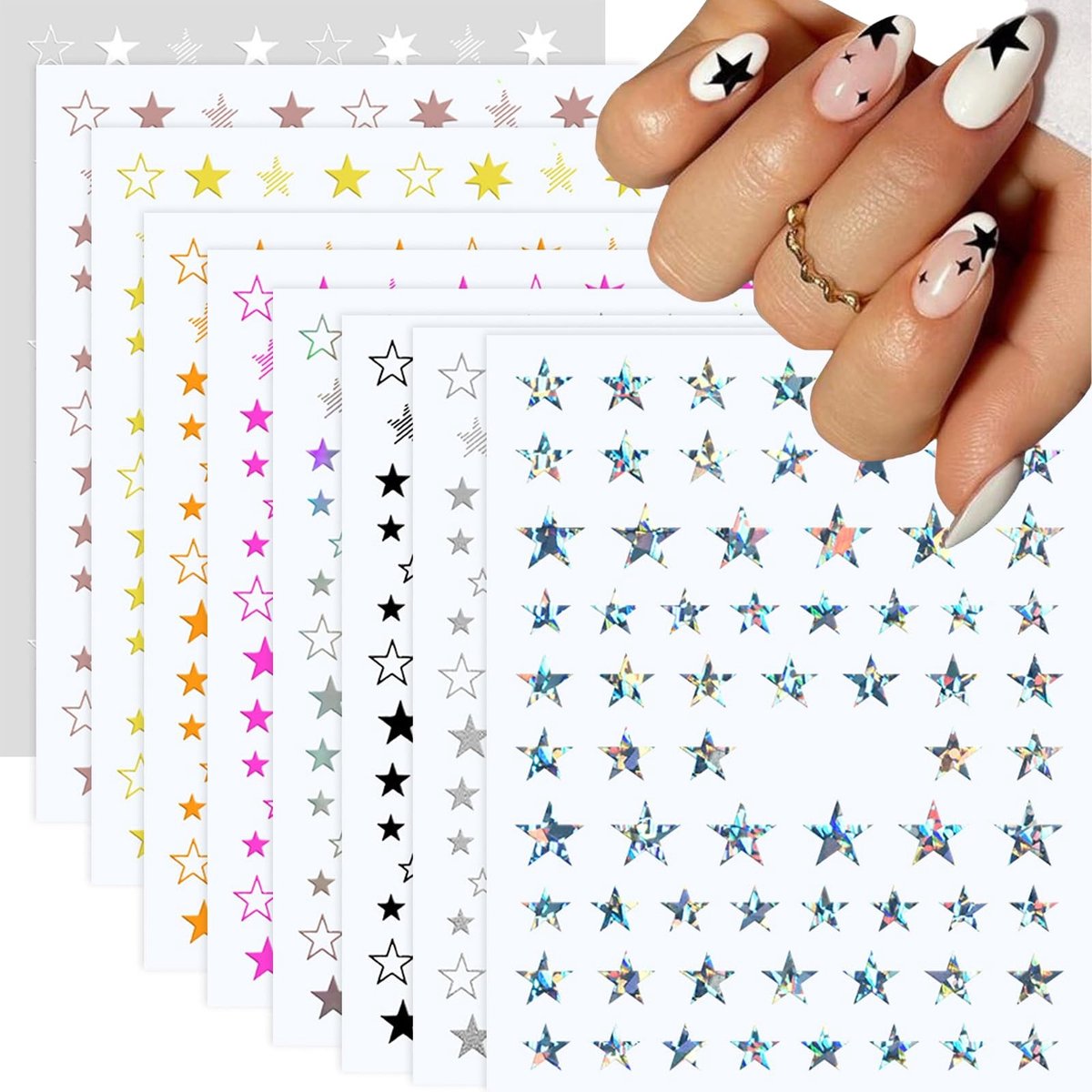 Dailygoods - Glinsterende Sterrenlicht Nagelstickers - 3D Zelfklevende Nagelstickers - Perfect voor Nagelkunst - Kleurige Sterren - Creatieve Nagelbed...