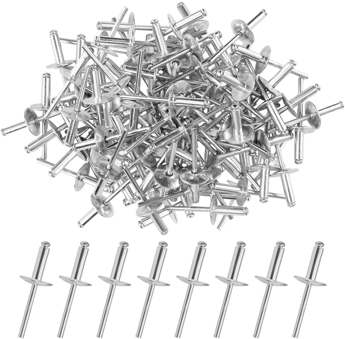 Dailygoods- Blindklinknagels 4,8 mm x 16 mm - Pakket van 100 - Grote flens - Roestvrijstalen - Aluminium - Sterke verbinding - Popnagels