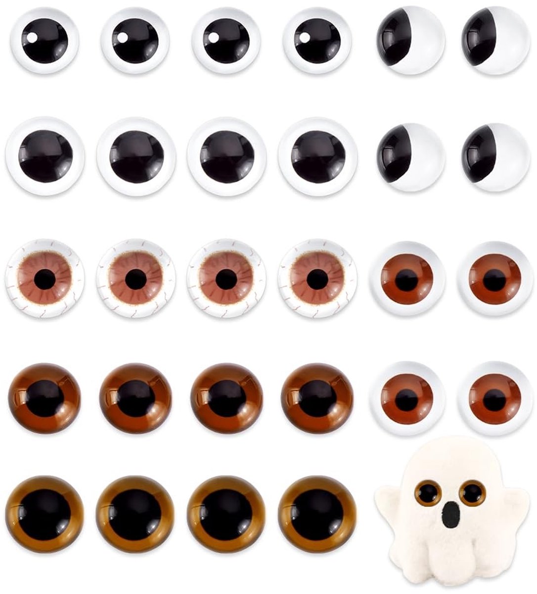 Dailygoods- Cabochon Ogen 30 mm - 28 Stuks - Glazen Ogen - Ambachtelijke Pop Ogen - Gehaakte Dieren Ogen - Verschillende Stijlen - Popogen