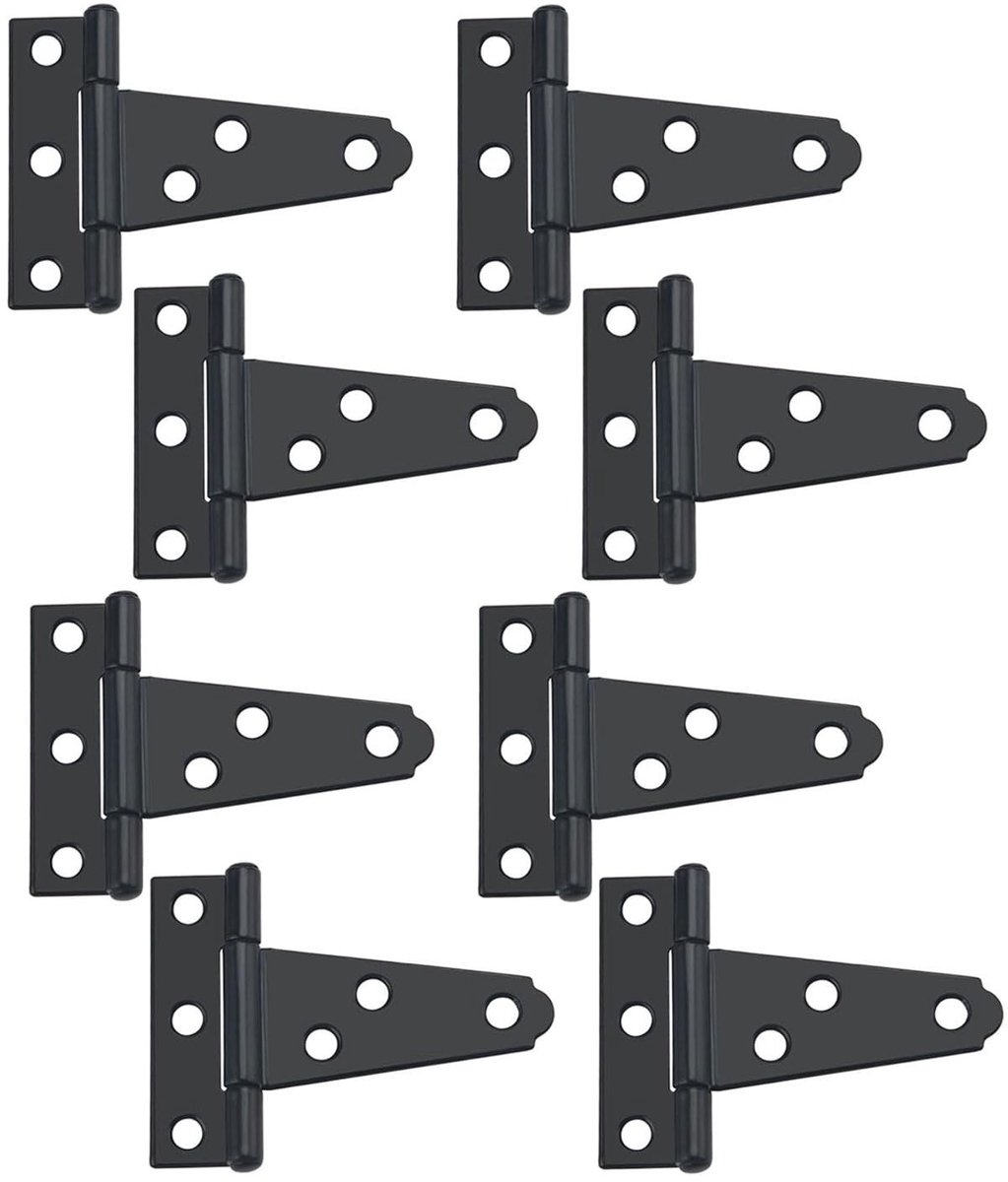 Dailygoods- T-scharnier 75 mm - 8 stuks - Buitendeurscharnieren - Zwart - Scharnier reparatie plaat - Hoogwaardig metaal - Roestbestendig