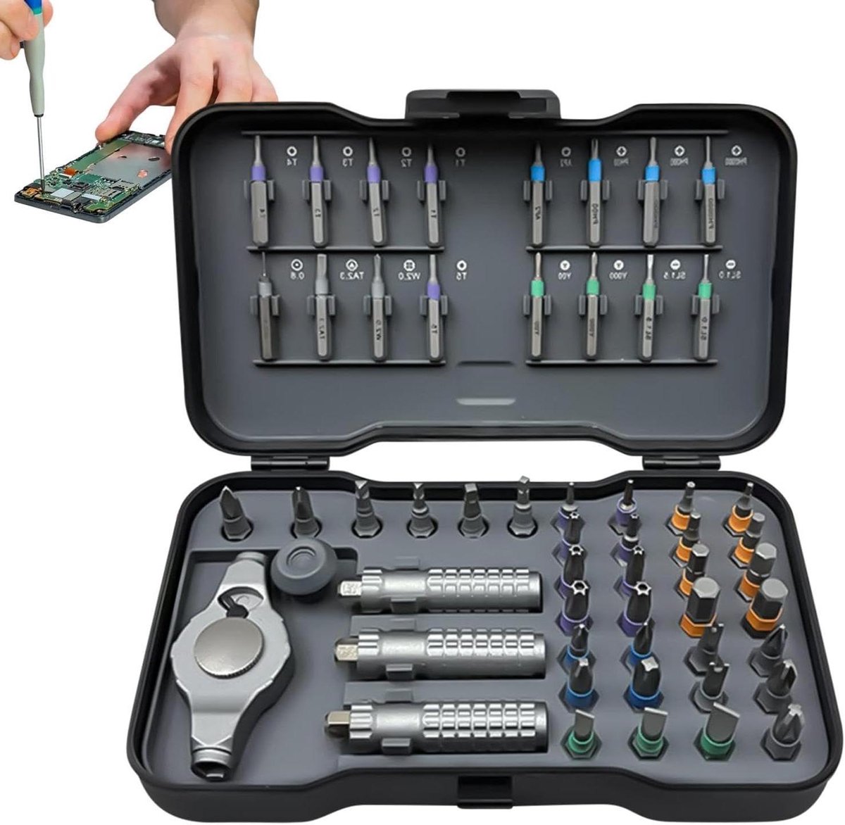 Magnetische Ratelschroevendraaier - Precisie Reparatie Tool - Klusjes in Huis - 55-in-1 Set - 16 cm - Grijs