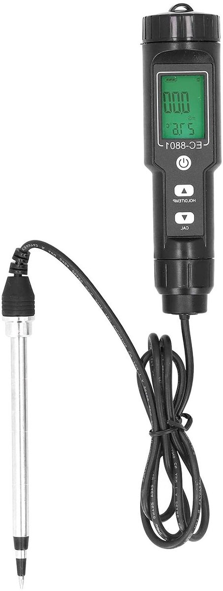 Bodem EC-meter - Geleidbaarheidsmeter Planten - Hydrocultuur Landbouw - Afneembare Sonde - 37x150mm - Zwart