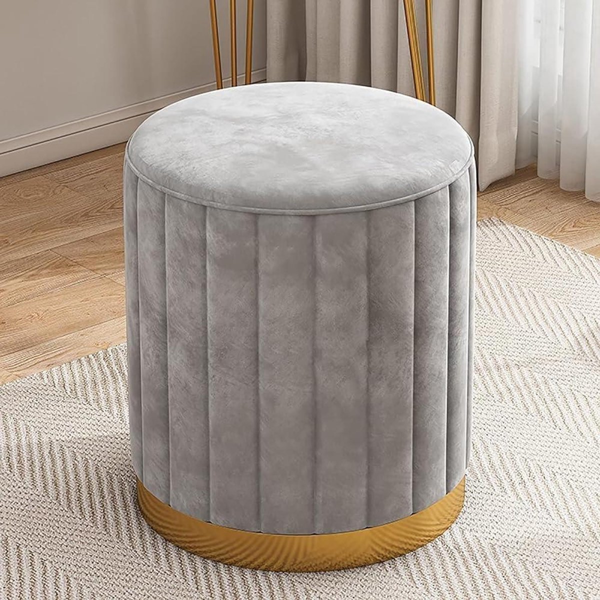 Voetenbankje - Make-up krukje - Voeten rusten - Fluwelen bekleding - Compact ontwerp - Grijs