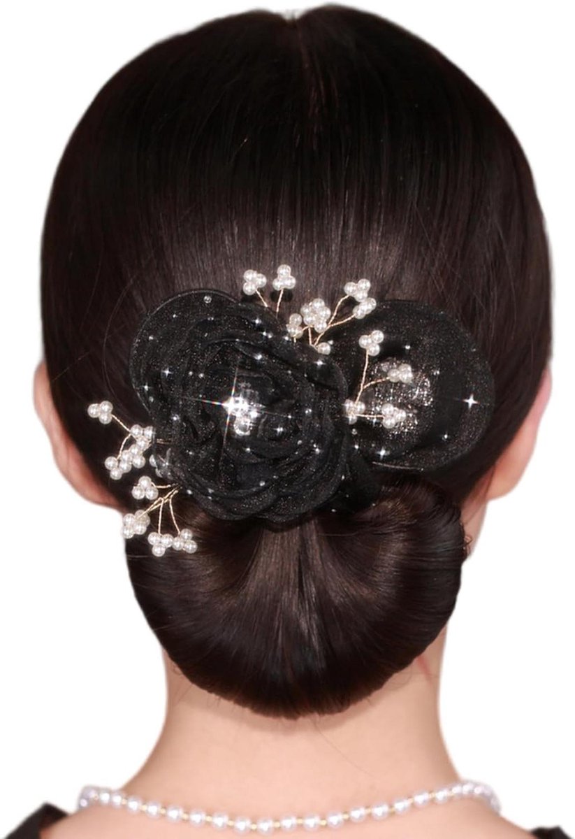 Haarbroodjesmaker - Haarstyling Tool - Kapsels Maken - Met Pareldecoratie - 35 cm - Zwart
