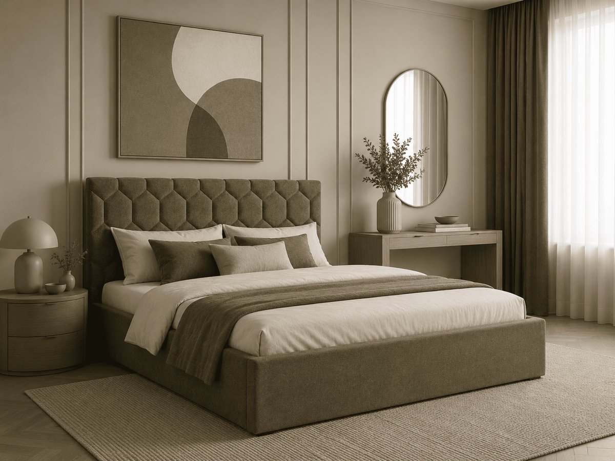 AJE Meubles B.V. Gestoffeerd Bed 02 met Opbergruimte en Hoofdbord 180x200 cm - Groen (Casa 14)