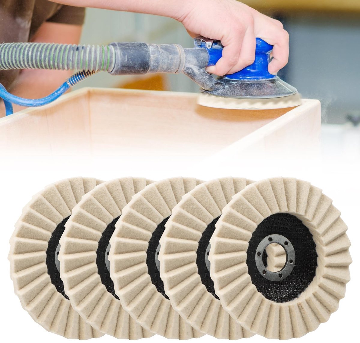 Dailygoods- Polijstschijf 125 mm - 5 Stuks Wolvilt Polijstschijven - Polijstschijf voor Hout/Metaal/Kunststof - Schokbestendig - Duurzaam - Antivibratie Bevestiging - Polijstschijfset