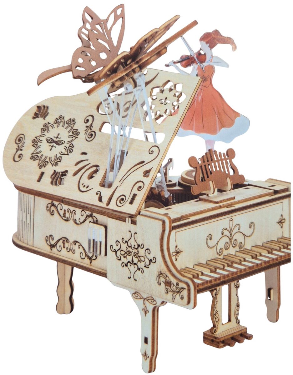 Beehub, 3D Muziekdoos, Houten Puzzel Piano, BE013165, 15,9x17,5x20,3cm