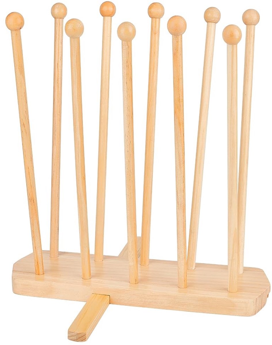 Dailygoods- Droogrek Herbruikbaar - Plastic Zak Droogrek - Afdruiprek Houder - 10 Stokken Vurenhout - Stabiliteit - 100mm Breed, 320mm Hoog - Afdroogrek