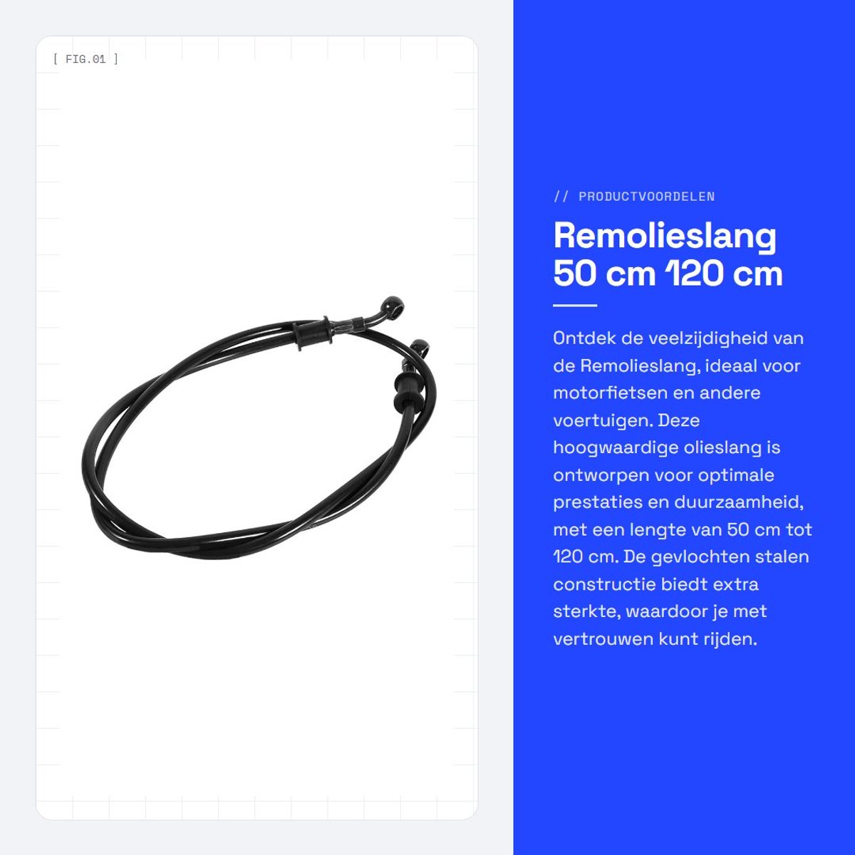 Dailygoods- Olieslang 50 cm - Brandstofslang - Gevlochten Stalen Remkoppeling - Kabelwartel - Motorfiets - Geschikt voor Enduro/Motorcross - Brandstofleiding