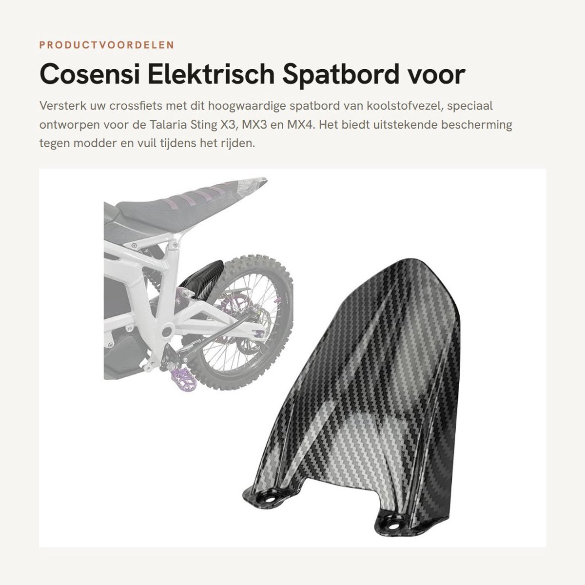 Dailygoods - Elektrisch Spatbord voor Crossfietsen van Koolstofvezel voor Talaria Sting