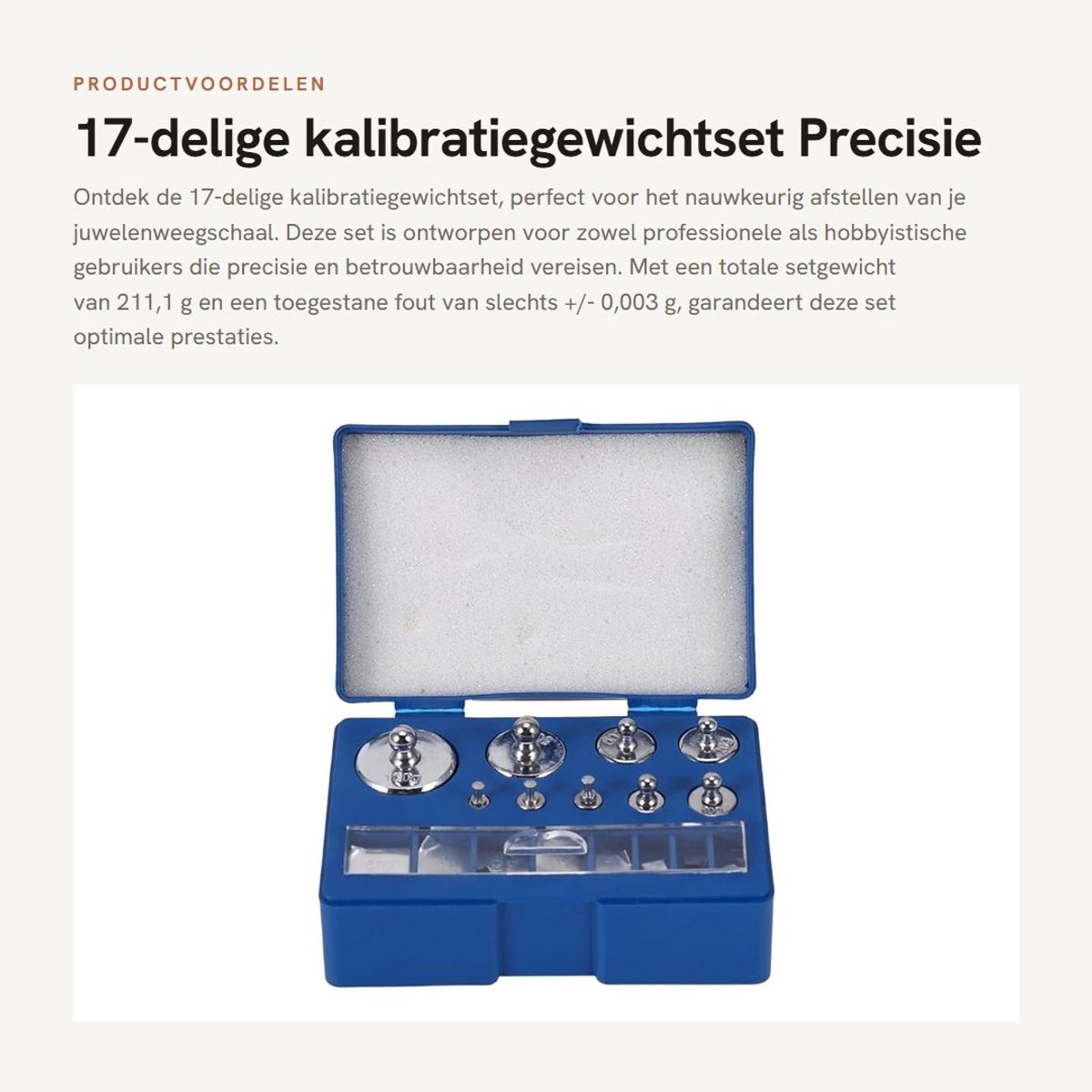 Dailygoods- Kalibratiegewichtset 17-delig - Precisiekalibratiegewichten - Pincet - Opbergdoos - Toegestane fout +/- 0,003 g - Totale set 211,1 g - Precisiegewichten