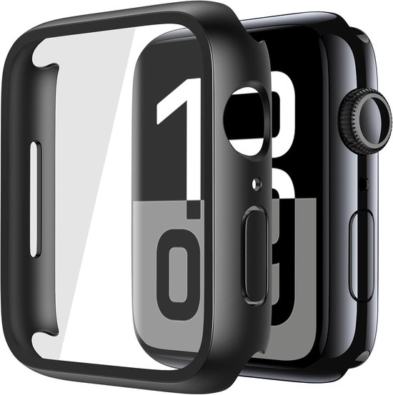 Zwart beschermend hoesje voor Apple Watch 46mm, met glazen screenprotector.