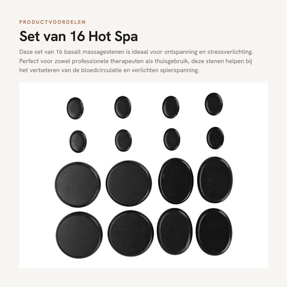 Dailygoods- Massagestenen 16 Stks - Zwarte Basalt - Stressverlichting - Verbeterde Slaap - Acupressuur - Huidverstrakking - Hotstone