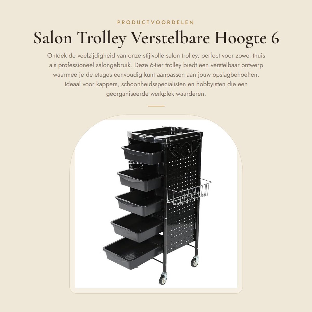 Dailygoods- Salon Trolley Verstelbaar Ontwerp - Opbergtrolley op Wielen - 6-Tier Opbergkar - Lichtgewicht en Duurzaam - Eenvoudige Montage - Flexibele Hoogte Instelling