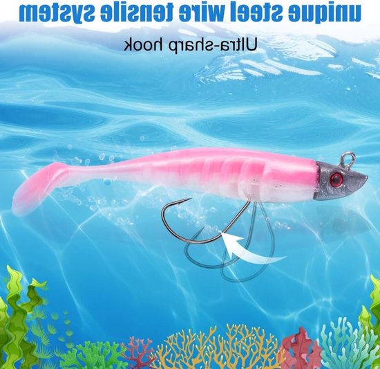 Spinning Visaas, Rubber Vissen, Zachte Aas met Loodkop Haak, Aas voor Zeebaars, Snoek en Forel, Visspullen voor Zout- en Zoetwater — afbeelding 2