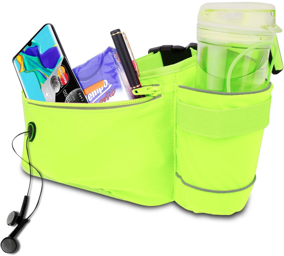 Cadorabo Fanny pack geschikt voor mobiele telefoons in BAMBOE GROEN - Verstelbare lengte taille tas fanny pack mobiele telefoon tas met rits