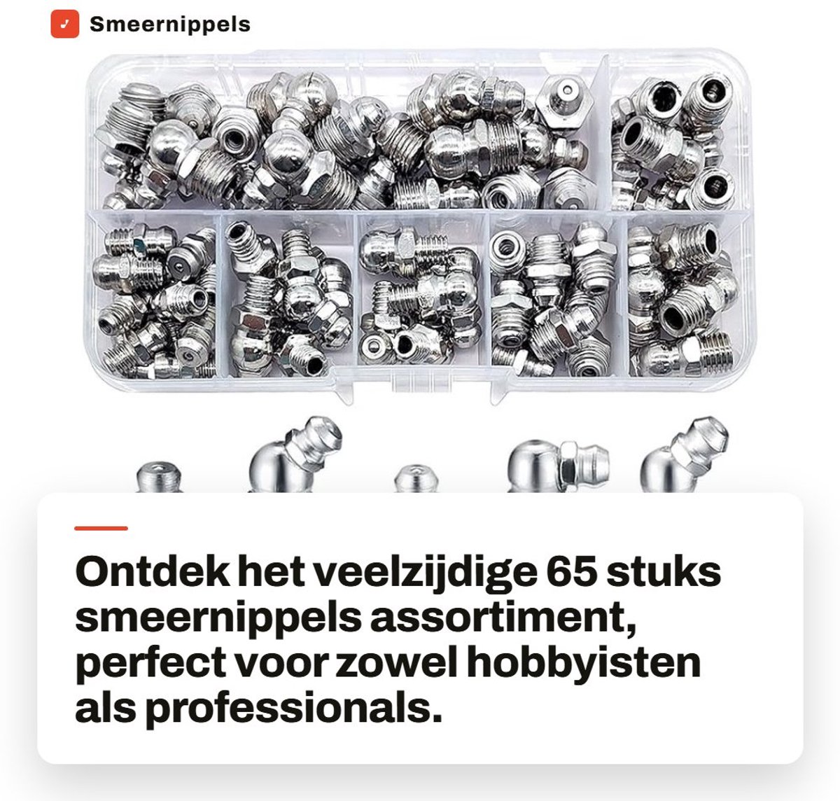 Dailygoods- Smeernippels Set 65 Stuks - Vernikkeld IJzer - M6/M8 - 45°/90°/180° - Robuuste Schroefdraad - Inclusief Opbergdoos - Smeernippelset