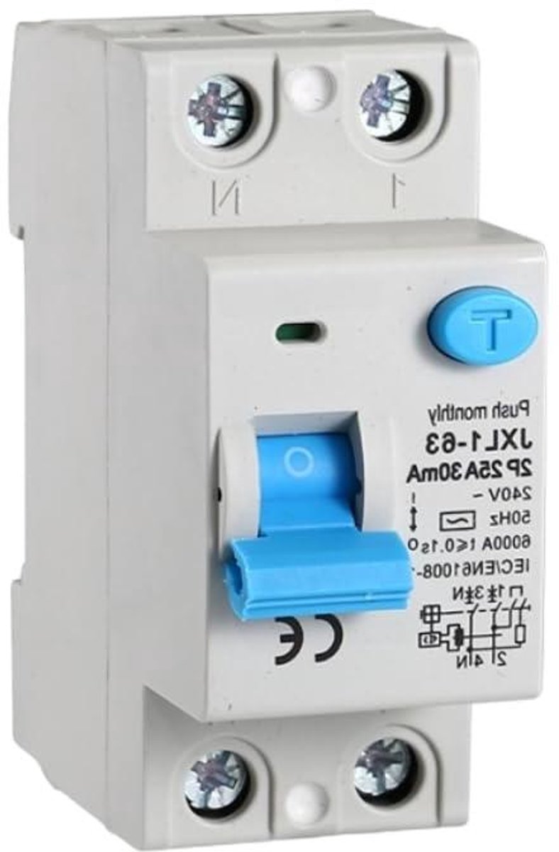 Aardlekschakelaar - Stroomonderbreker Veiligheid - Elektrische Veiligheid - Klasse A Pulsstroom - 2 DIN Modules - Grijs