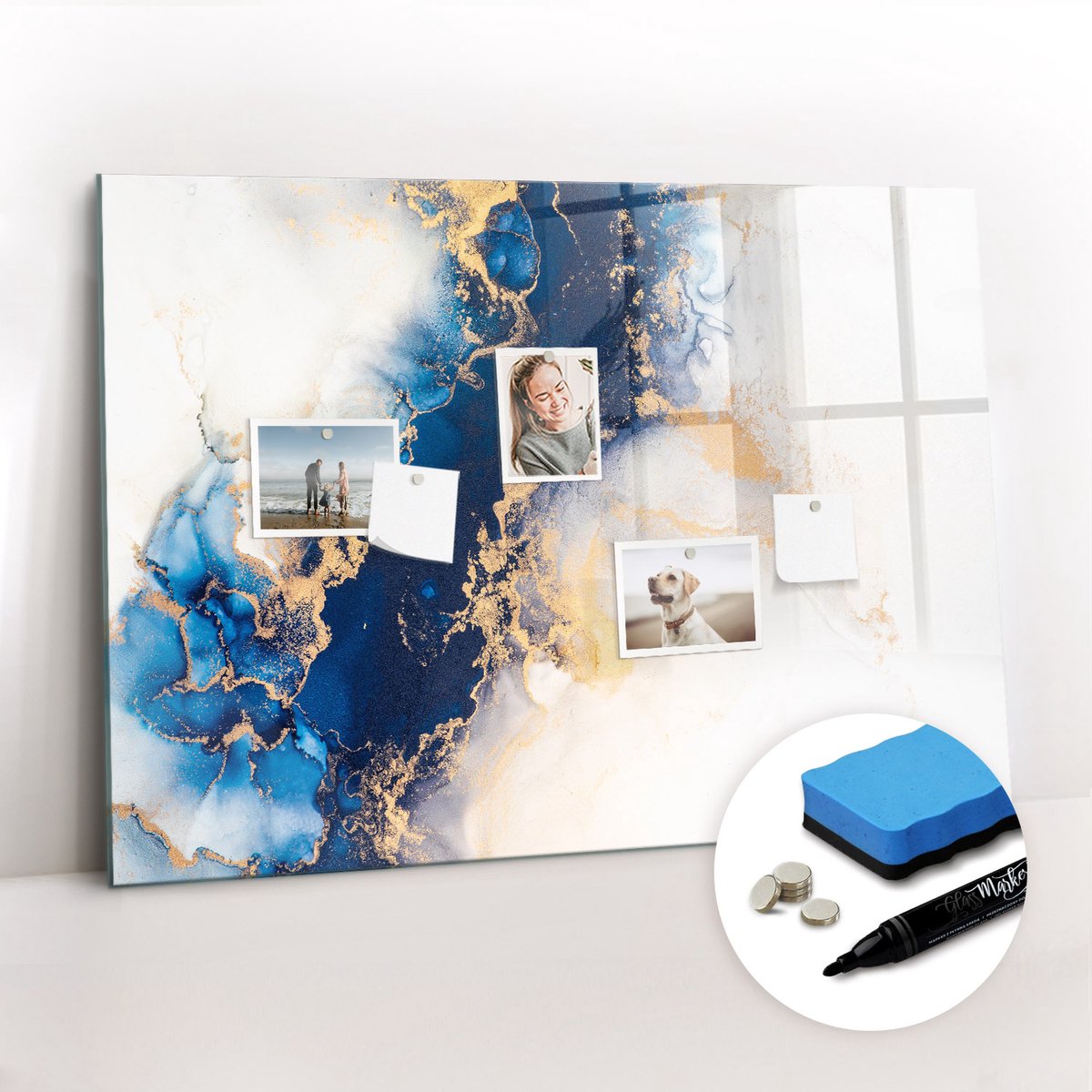 Tulup Whitebord - Marmerpatroon - 100 x 70 cm - Veelkleurig Memo Magneetbord - Gratis 5 Sterke Magneten + Whiteboard Marker & Wisser - Moderne Wanddecoratie - Magnet Board - Notitiebord Werkplek
