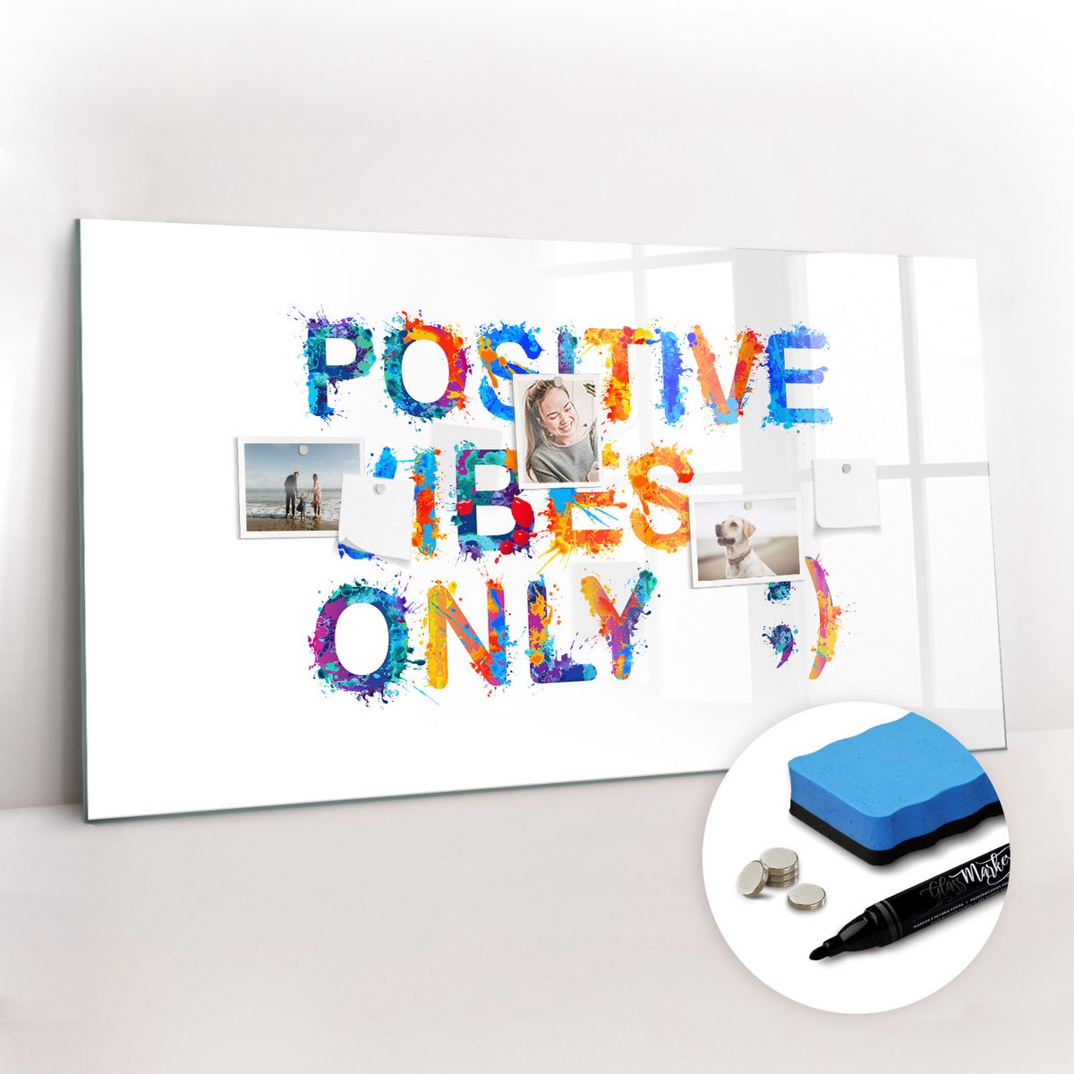 Tulup Whitebord - Positieve quote - 120 x 60 cm - Veelkleurig Magneetbord Muur - Gratis 5 Sterke Magneten + Whiteboard Marker & Wisser - Stylish Memo Board - Magnetisch Bord Kind - Organiseer Je Bureau