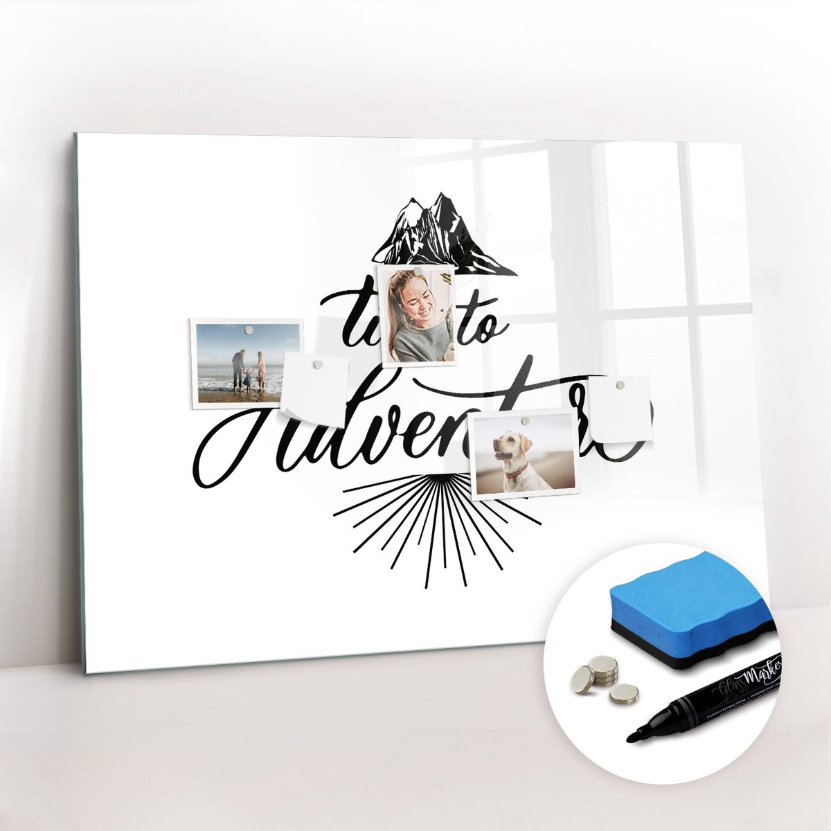 Tulup Whitebord - Avontuurlijke expeditie - 100 x 70 cm - Wit Magnetisch Bord - Gratis 5 Sterke Magneten + Whiteboard Marker & Wisser - Scandinavisch Design Bord - Memobord Keuken - Organiseer Je Bureau