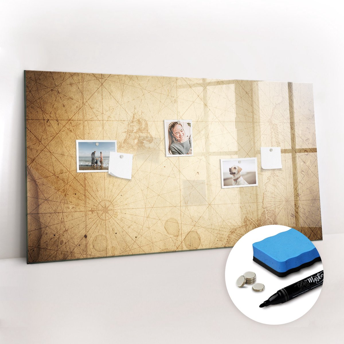 Tulup Whitebord - Wereldkaart van het kantoor - 120 x 60 cm - Bruin Memobord Magnetisch - Gratis 5 Sterke Magneten + Whiteboard Marker & Wisser - Scandinavisch Design Bord - Magneetbord Muur - Planning Muur