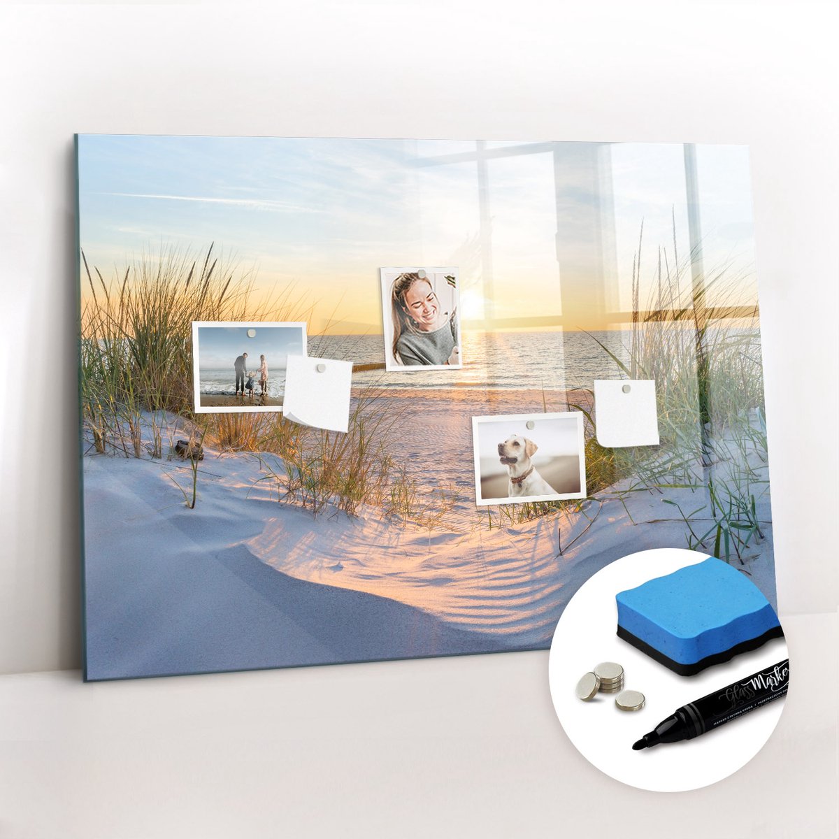 Tulup Whitebord - Zonsondergang op het strand - 100 x 70 cm - Veelkleurig Magnetisch Bord - Gratis 5 Sterke Magneten + Whiteboard Marker & Wisser - Decoratief Magnetisch Bord - Magnetisch Memobord - Inspiratiebord Kantoor