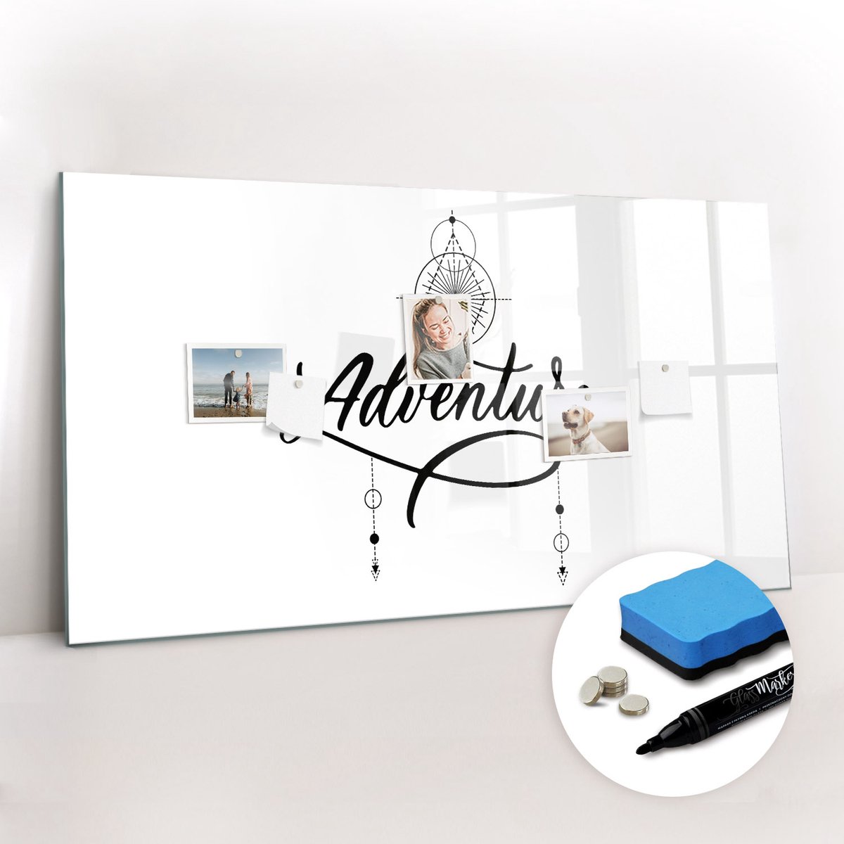 Tulup Whitebord - Avontuur - 120 x 60 cm - Wit Magneetbord Rechthoekig - Gratis 5 Sterke Magneten + Whiteboard Marker & Wisser - Minimalistisch Prikbord - Magnetic Board - Notitiebord Werkplek