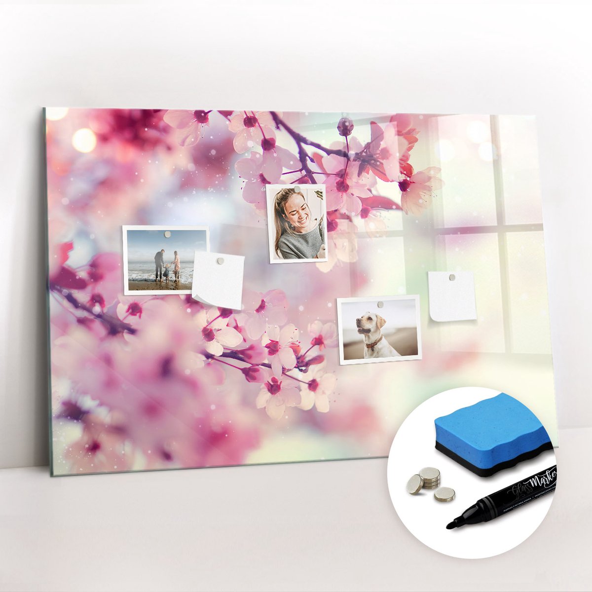 Tulup Whitebord - Lentebloemen - 90 x 60 cm - Veelkleurig Memobord Keuken - Gratis 5 Sterke Magneten + Whiteboard Marker & Wisser - Minimalistisch Prikbord - Magnetisch Bord - Notitiebord Werkplek