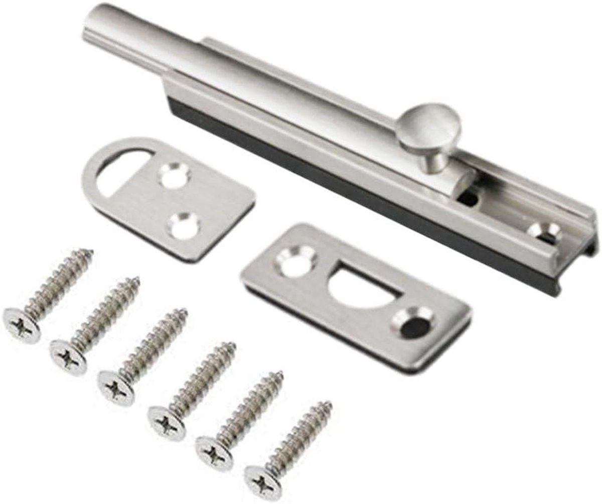 Deurschoot Grendel - Kamerdeur Slot - Deuren Beveiligen - Massief Messing - 76mm x 15mm - Zilver