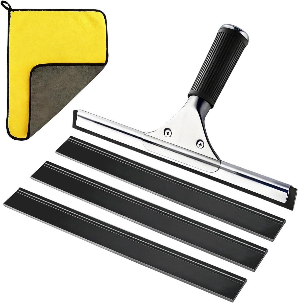 Raamwisser Set - Glaswisser Schraper - Ramen Schoonmaken - 3 Vervangende Rubbers - 30 cm - Zwart