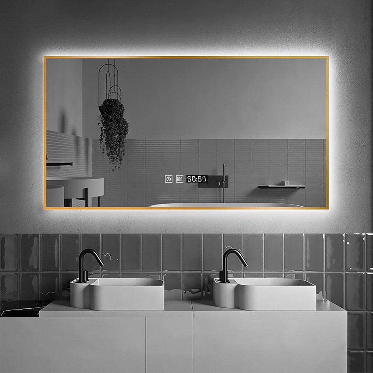 LED Badkamerspiegel - Verlichte Spiegel Wandspiegel - Make-up Aanbrengen - Instelbare Kleurtemperatuur - 60x80cm - Goud