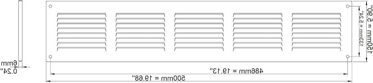 Ventilatierooster - Luchtuitlaat - Luchtcirculatie - Met insectenhor - 500x150mm - Verzinkt