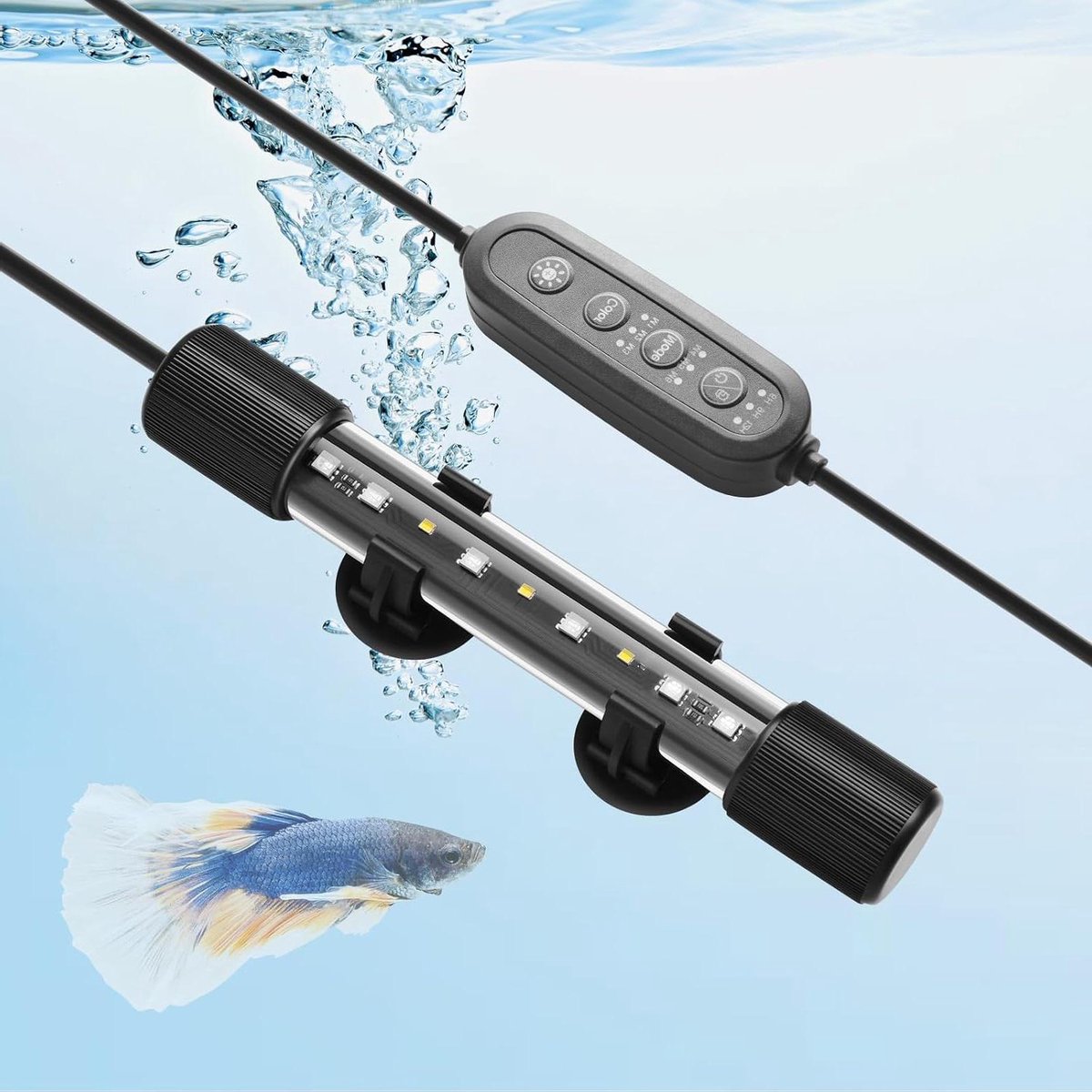 Aquarium Led Verlichting - Aquariumlamp Onderwater - Levenscyclus Simuleren - 24/7 Natuurmodus - 18 cm - Zwart