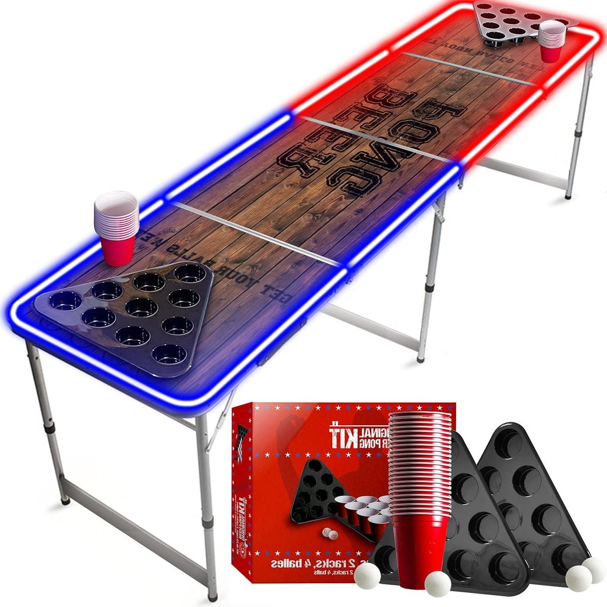 Bier Pong Tafel Set - Feest spel - Feestelijke avonden - Inclusief LED verlichting - 240 x 60 cm