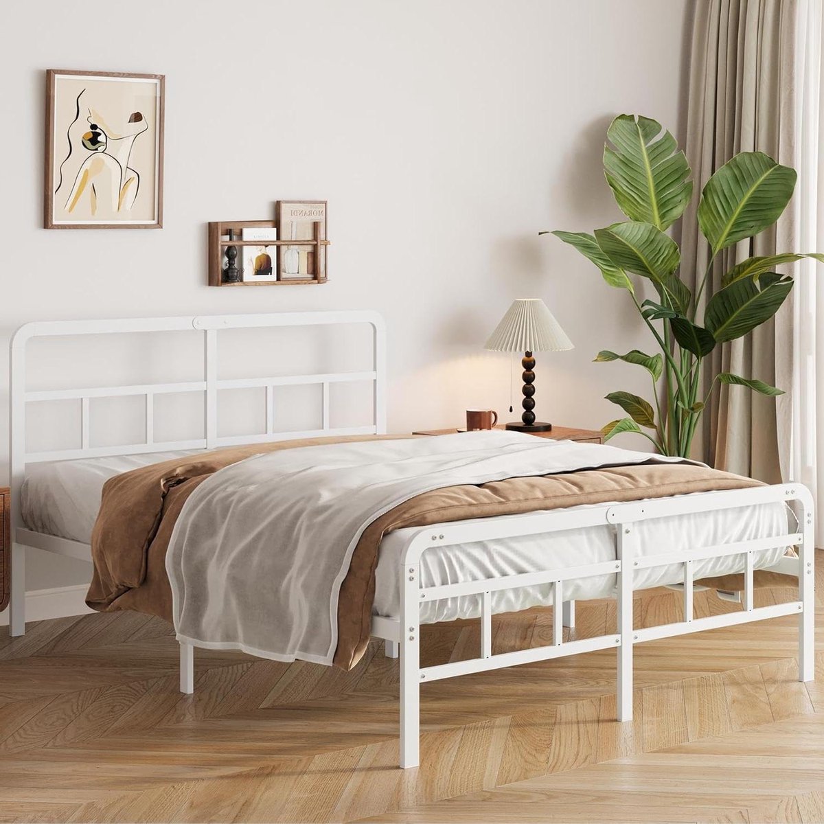 Bedframe met Hoofdbord - Tweepersoonsbed - Slaapkamer Inrichten - Geluidsarm Ontwerp - 180 x 200 cm - Wit