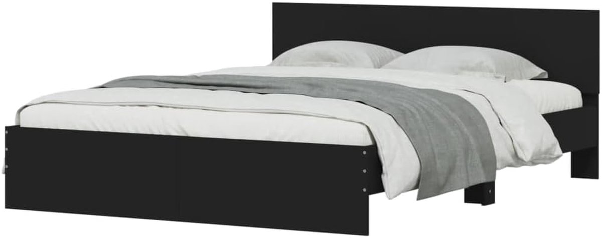 Bedframe met hoofdeinde - Twijfelaar bed - Ontspannen slapen - Stevige lattenbodem - 140x190 cm - Zwart