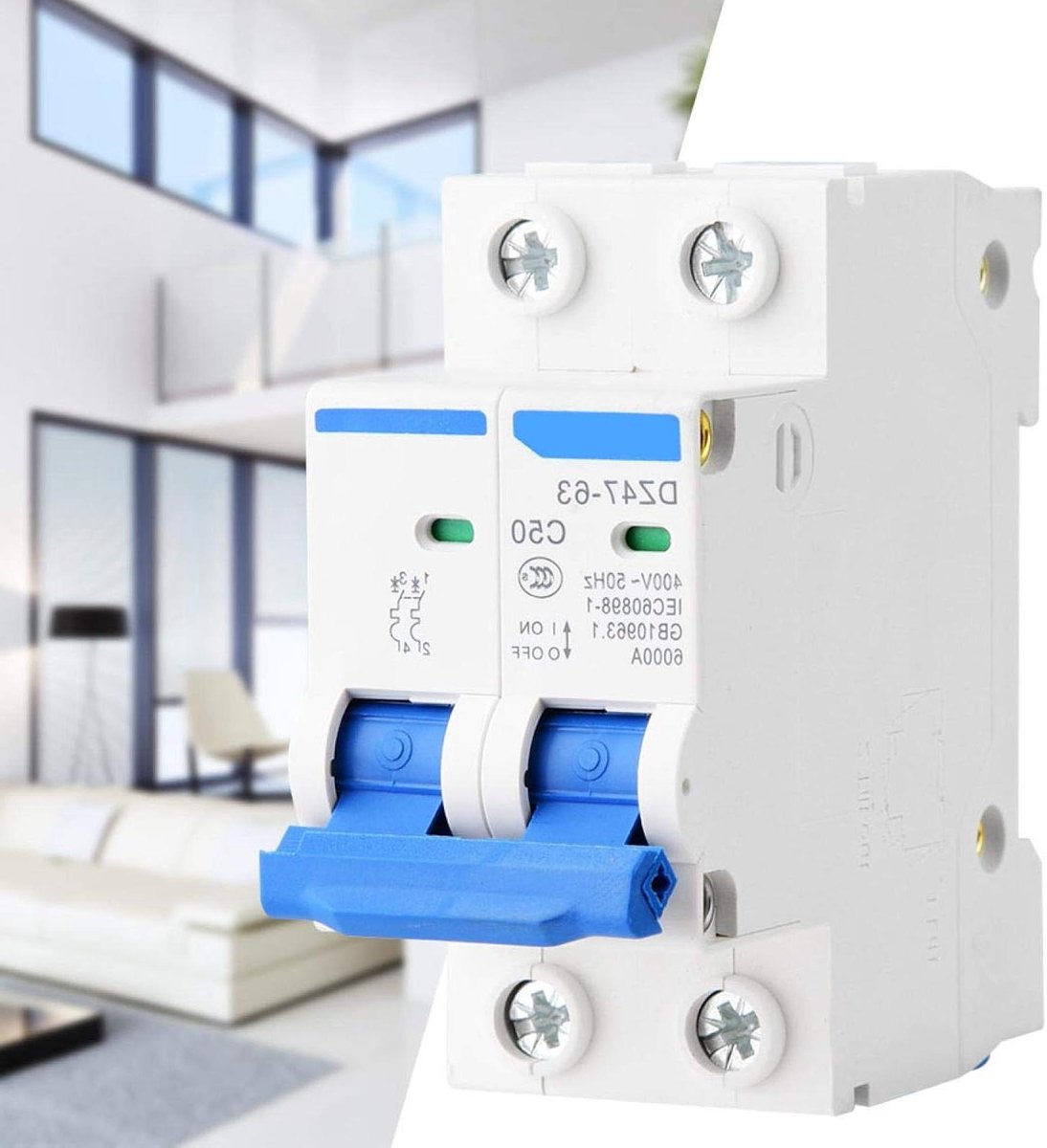 Stroomonderbreker - Lekbeveiliging Schakelaar - Zonne-energie Beschermen - Hoog Breekvermogen - 50A - Grijs
