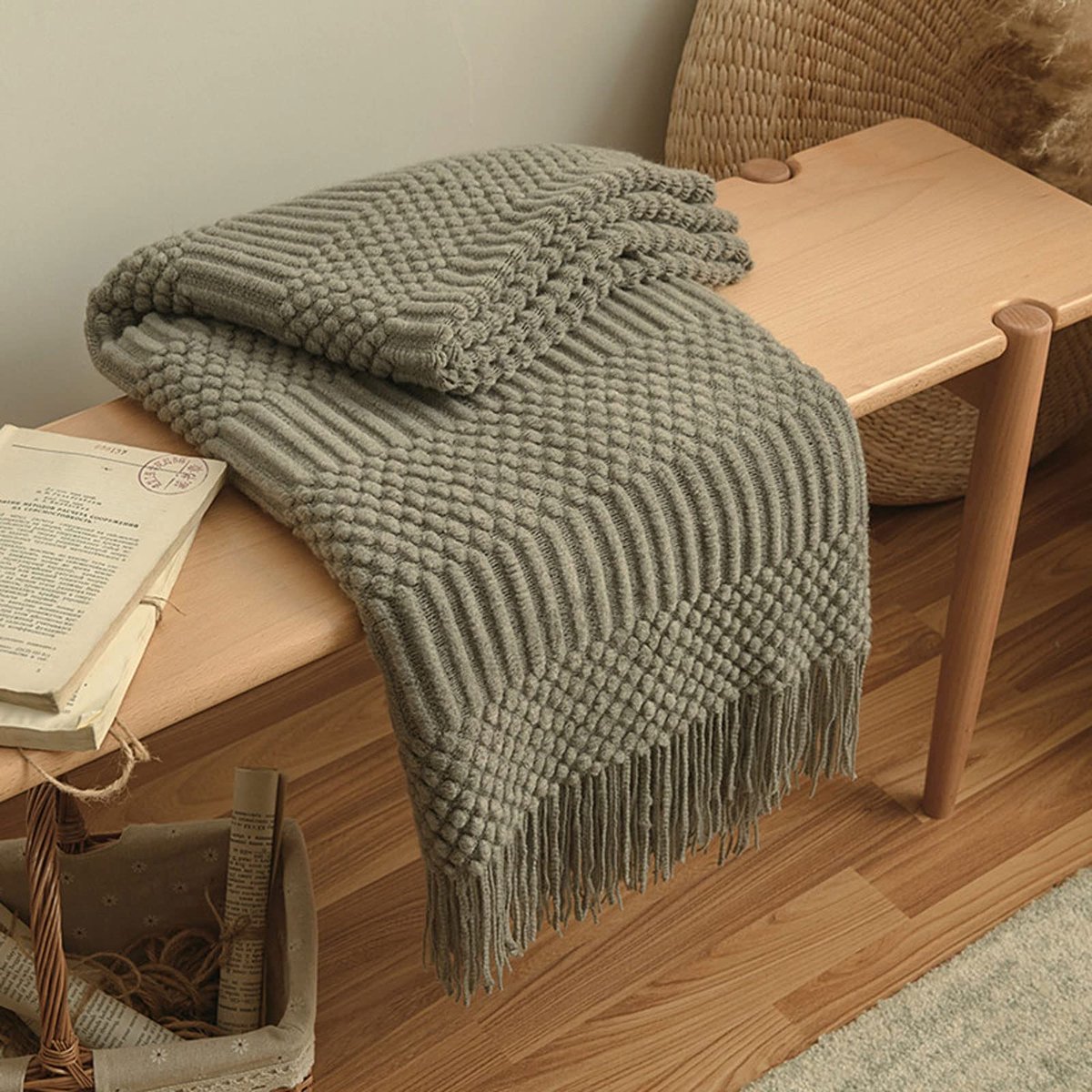 Handgemaakte Gebreide Deken, Gebreide Woondeken, Voor Bank, Bed En Als Deken, Polyester Katoen, 130 X 150 Cm, Gebreid, Gebreide Deken, Gezellige Modieuze Elegante Deken