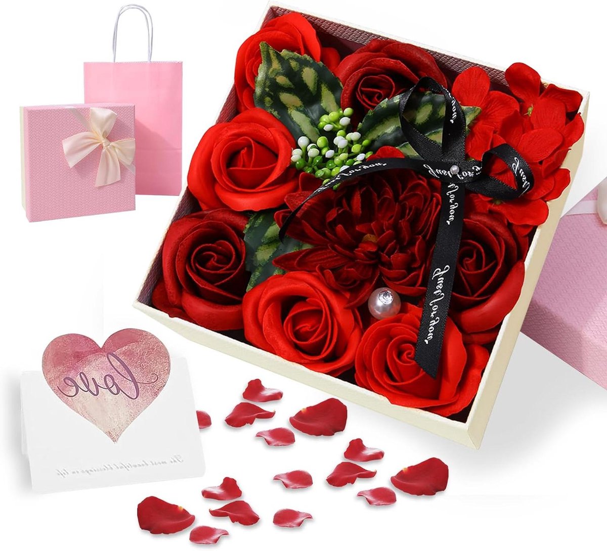 Kunstrozen Zeepbloemen - Geurende Bloemen - Romantisch Cadeau - Onderhoudsvriendelijk - 15 x 15 x 8 cm - Rood
