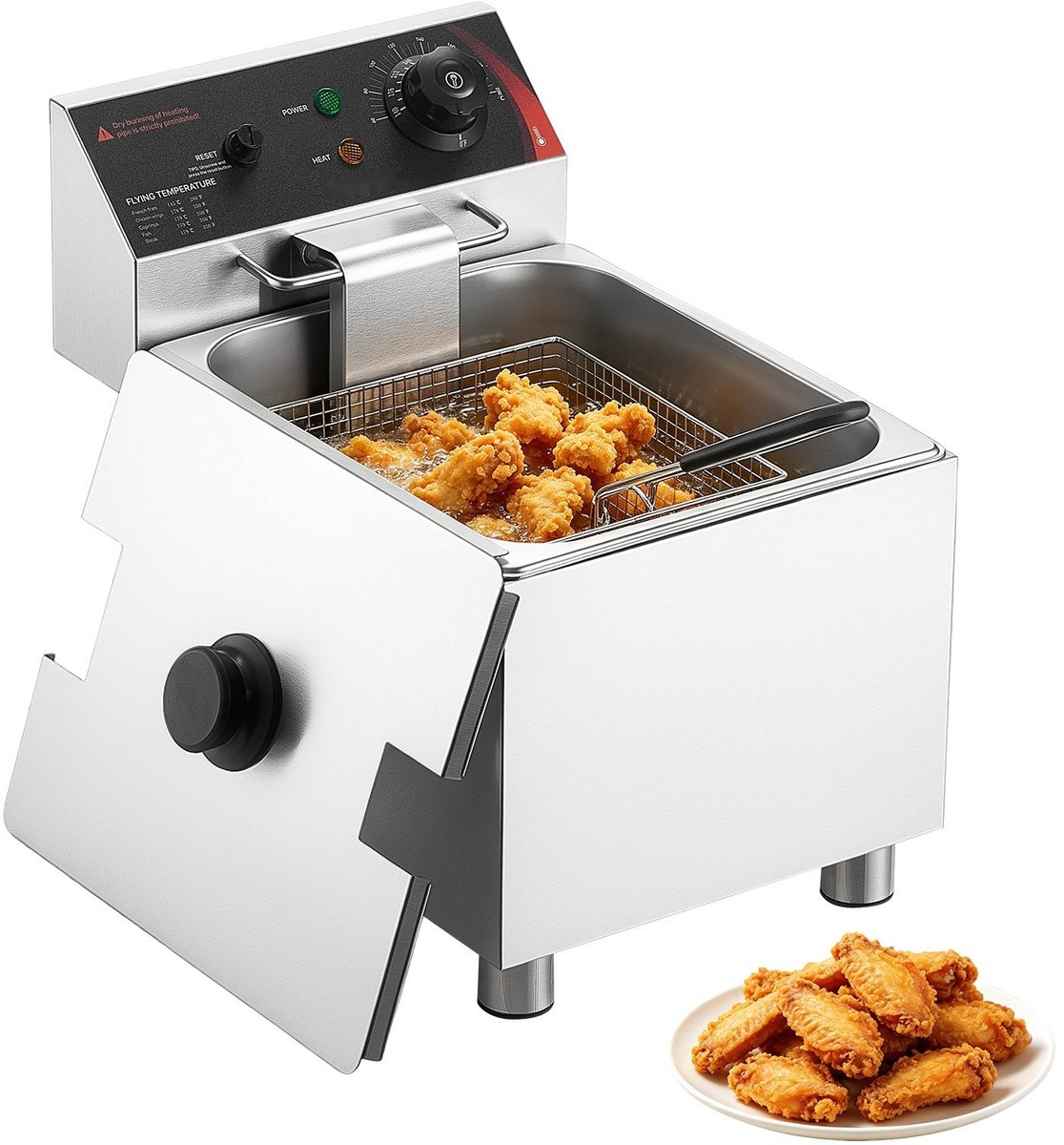 Professionele Elektrische Friteuse - Tafelmodel 7,5 L - 2500 W RVS - Met Frituurmand En Deksel - Temperatuurregeling - Oververhittingsbeveiliging - Verstelbare Poten - Zilver