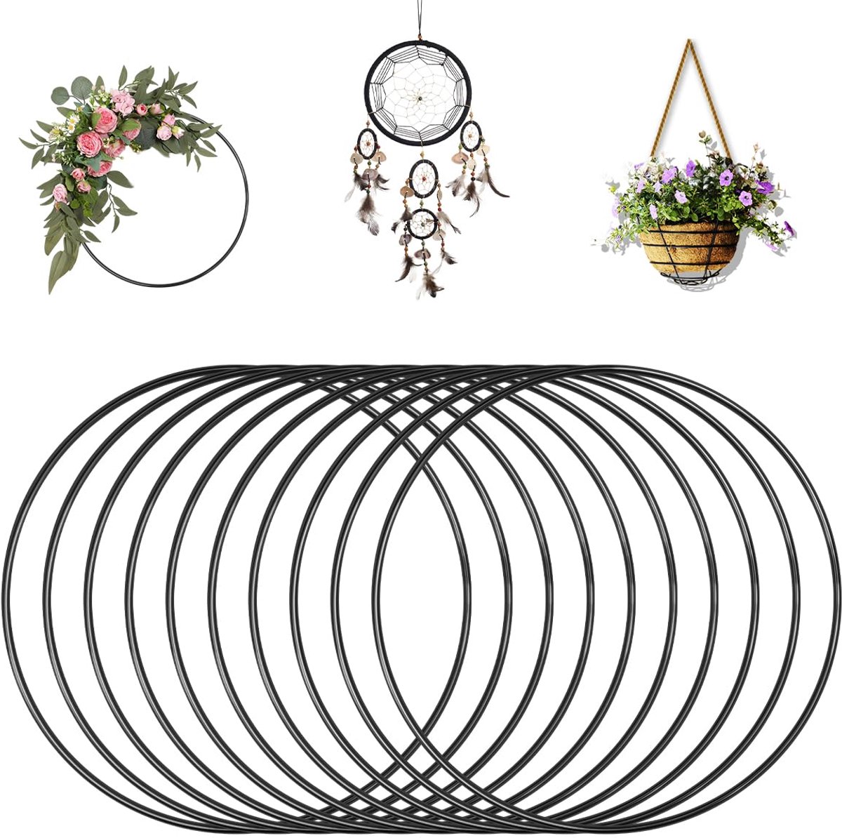Metalen Ronde Kranzenframes Voor Diy Muurdecoratie | Dunne metalen ringframes om zelf bloemenkransen en dromenvangers voor bruiloften te maken