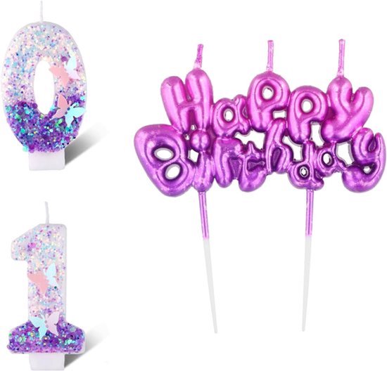 Verjaardagskaarsen - Vlinder "10" Roze Paars - Decoratieve Set voor Taart - Perfect voor Verjaardag of Bruidstaart voor Meisjes (10)